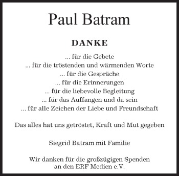 Traueranzeige von Paul Batram von Kreiszeitung Böblinger Bote