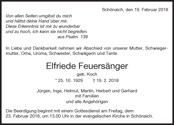 Traueranzeige von Elfriede Feuersänger von Kreiszeitung Böblinger Bote