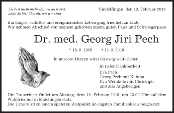 Traueranzeige von Georg Jiri Pech von Kreiszeitung Böblinger Bote