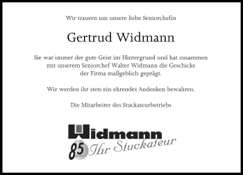Traueranzeige von Gertrud Widmann von Kreiszeitung Böblinger Bote