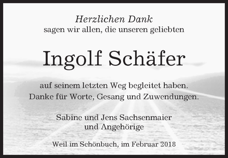  Traueranzeige für Ingolf Schäfer vom 22.02.2018 aus Kreiszeitung Böblinger Bote