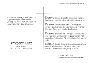 Traueranzeige von Irmgard Lutz von Kreiszeitung Böblinger Bote