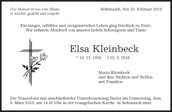 Traueranzeige von Elsa Kleinbeck von Kreiszeitung Böblinger Bote