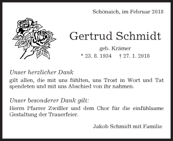 Traueranzeige von Gertrud Schmidt von Kreiszeitung Böblinger Bote
