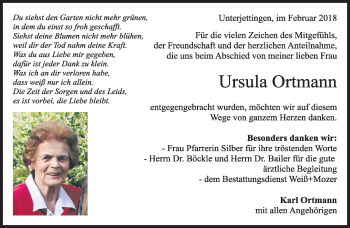 Traueranzeige von Ursula Ortmann von Kreiszeitung Böblinger Bote