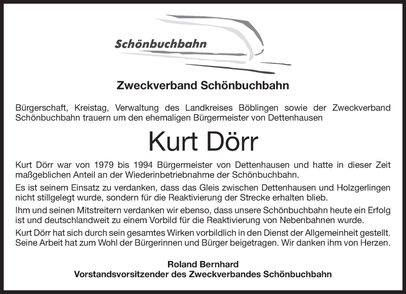  Traueranzeige für Kurt Dörr vom 26.06.2018 aus Kreiszeitung Böblinger Bote