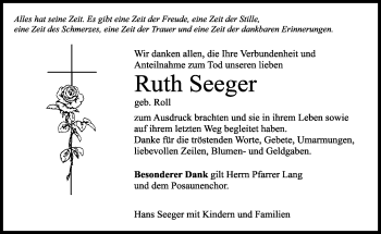 Traueranzeige von Ruth Seeger von Kreiszeitung Böblinger Bote