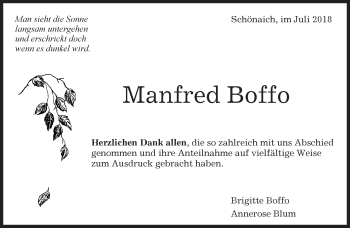 Traueranzeige von Manfred Boffo von Kreiszeitung Böblinger Bote