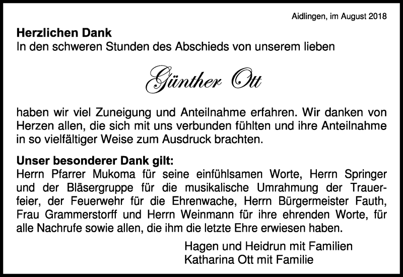  Traueranzeige für Günther Ott vom 01.08.2018 aus Kreiszeitung Böblinger Bote