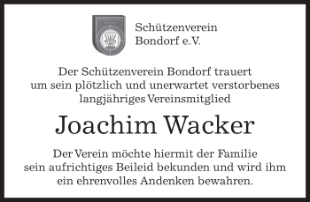 Traueranzeige von Joachim Wacker von Kreiszeitung Böblinger Bote