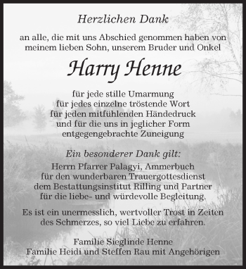 Traueranzeige von Harry Henne von Kreiszeitung Böblinger Bote