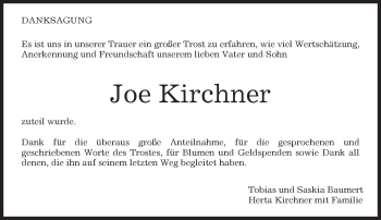Traueranzeige von Joe Kirchner von Kreiszeitung Böblinger Bote