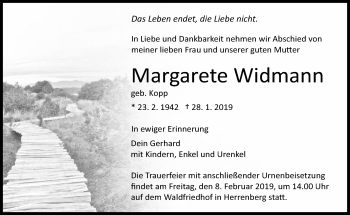 Traueranzeige von Margarete Widmann von Kreiszeitung Böblinger Bote