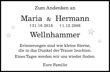 Traueranzeige von Maria und Hermann Wellnhammer von Kreiszeitung Böblinger Bote