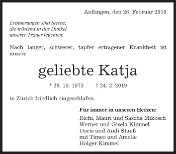 Traueranzeige von Katja Mikosch von Kreiszeitung Böblinger Bote