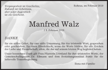 Traueranzeige von Manfred Walz von Kreiszeitung Böblinger Bote