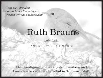 Traueranzeige von Ruth Braun von Kreiszeitung Böblinger Bote