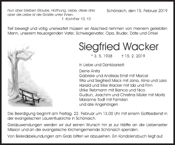 Traueranzeige von Siegfried Wacker von Kreiszeitung Böblinger Bote