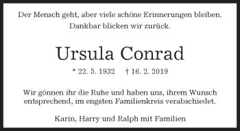 Traueranzeige von Ursula Conrad von Kreiszeitung Böblinger Bote