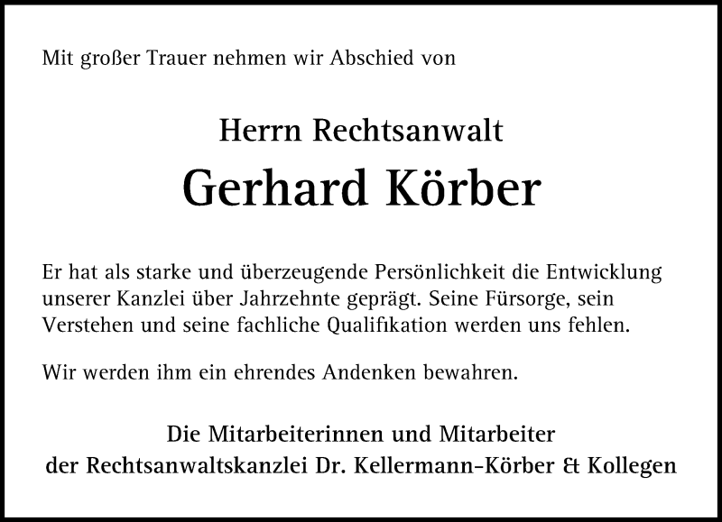  Traueranzeige für Gerhard Körber vom 15.03.2019 aus Kreiszeitung Böblinger Bote