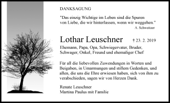 Traueranzeige von Lothar Leuschner von Kreiszeitung Böblinger Bote