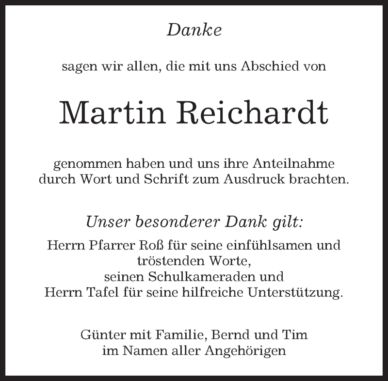  Traueranzeige für Martin Reichardt vom 29.03.2019 aus Kreiszeitung Böblinger Bote