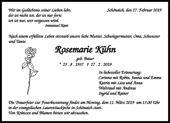 Traueranzeige von Rosemarie Kühn von Kreiszeitung Böblinger Bote