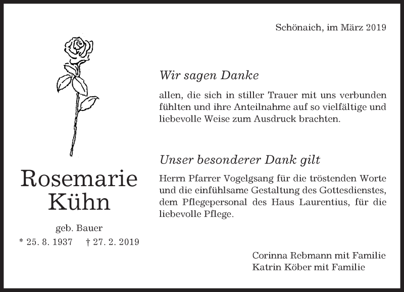  Traueranzeige für Rosemarie Kühn vom 21.03.2019 aus Kreiszeitung Böblinger Bote