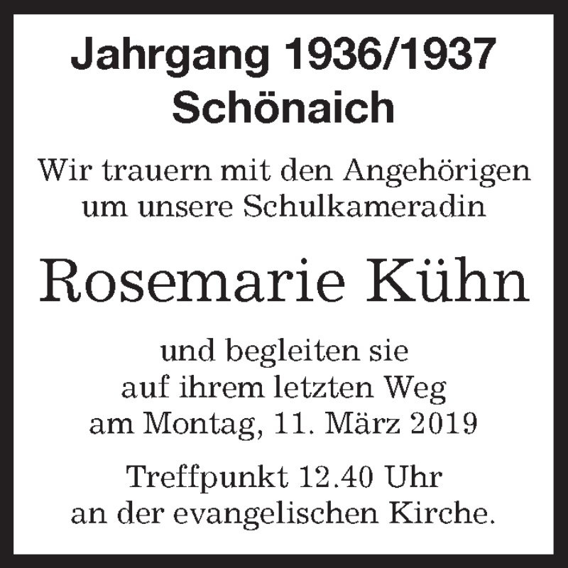  Traueranzeige für Rosemarie Kühn vom 06.03.2019 aus Kreiszeitung Böblinger Bote