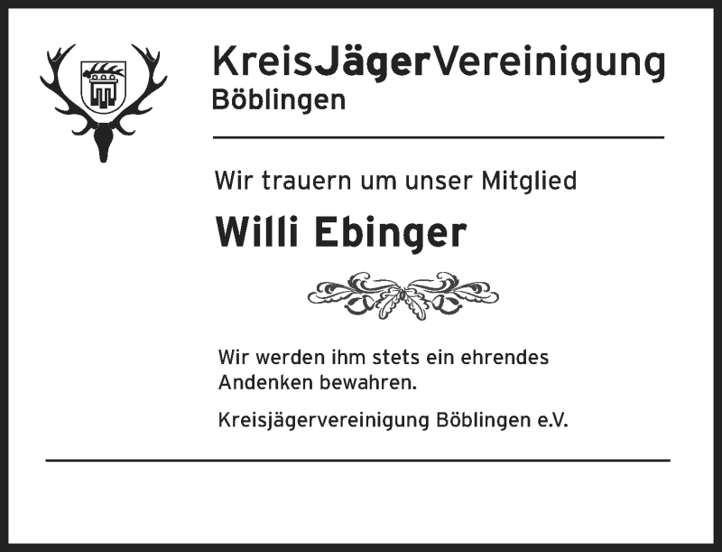  Traueranzeige für Willi Ebinger vom 12.03.2019 aus Kreiszeitung Böblinger Bote