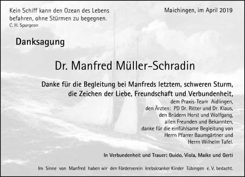 Traueranzeige für Manfred Müller-Schradin vom 06.04.2019 aus Kreiszeitung Böblinger Bote