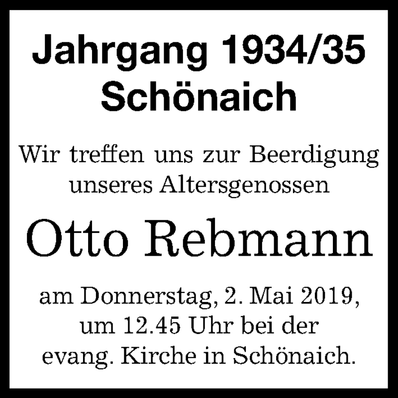  Traueranzeige für Otto Rebmann vom 30.04.2019 aus Kreiszeitung Böblinger Bote