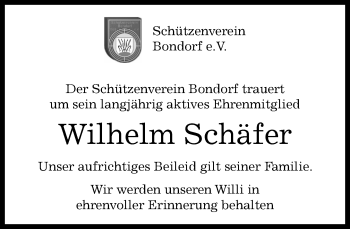 Traueranzeige von Wilhelm Schäfer von Kreiszeitung Böblinger Bote