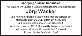 Traueranzeige von Jörg Wacker von Kreiszeitung Böblinger Bote