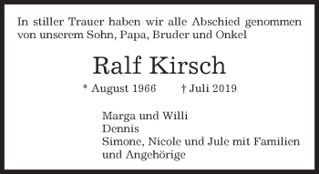 Traueranzeige von Ralf Kirsch von Kreiszeitung Böblinger Bote