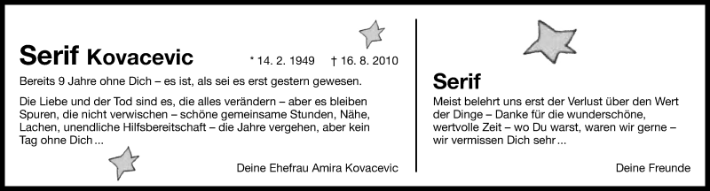  Traueranzeige für Serif Kovacevic vom 15.08.2019 aus Kreiszeitung Böblinger Bote