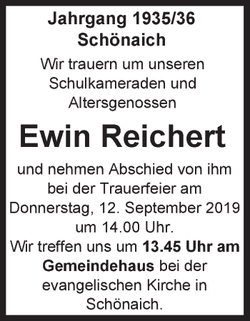 Traueranzeige von Ewin Reichert von Kreiszeitung Böblinger Bote
