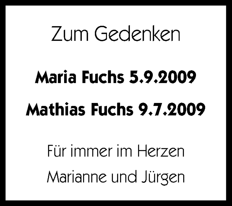  Traueranzeige für Maria und Matthias Fuchs vom 05.09.2019 aus Kreiszeitung Böblinger Bote