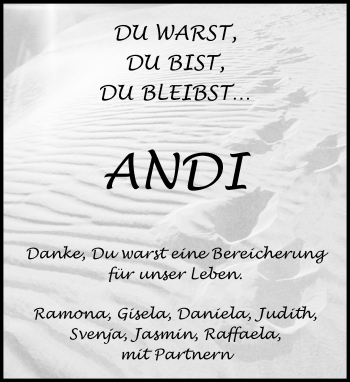Traueranzeige von Andi  von Kreiszeitung Böblinger Bote