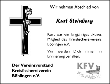 Traueranzeige von Kurt Steinberg von Kreiszeitung Böblinger Bote
