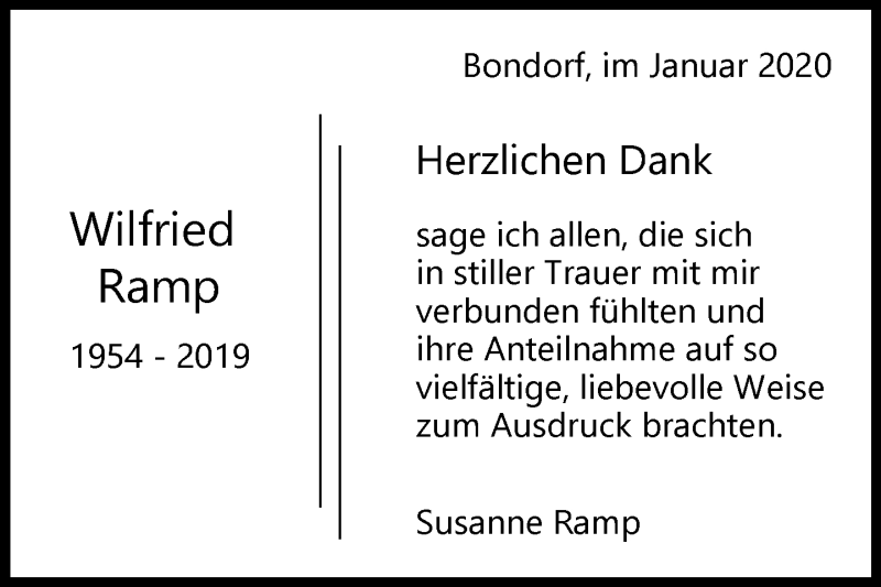  Traueranzeige für Wilfried Ramp vom 17.01.2020 aus Kreiszeitung Böblinger Bote