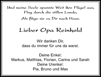 Traueranzeige von Reinhold  von Kreiszeitung Böblinger Bote