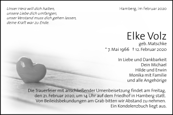 Traueranzeige von Elke Volz von Kreiszeitung Böblinger Bote