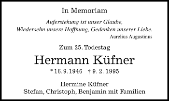 Traueranzeige von Hermann Küfner von Kreiszeitung Böblinger Bote
