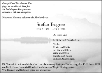 Traueranzeige von Stefan Bogner von Kreiszeitung Böblinger Bote