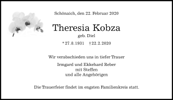 Traueranzeige von Theresia Kobza von Kreiszeitung Böblinger Bote