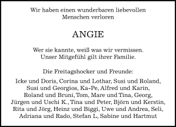 Traueranzeige von Angie  von Kreiszeitung Böblinger Bote