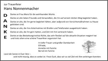 Traueranzeige von Hans Nonnenmacher von Kreiszeitung Böblinger Bote