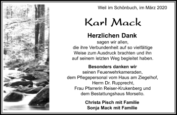 Traueranzeige von Karl Mack von Kreiszeitung Böblinger Bote
