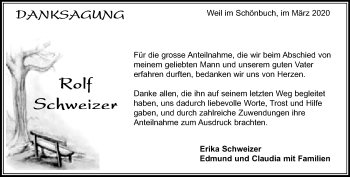 Traueranzeige von Rolf Schweizer von Kreiszeitung Böblinger Bote